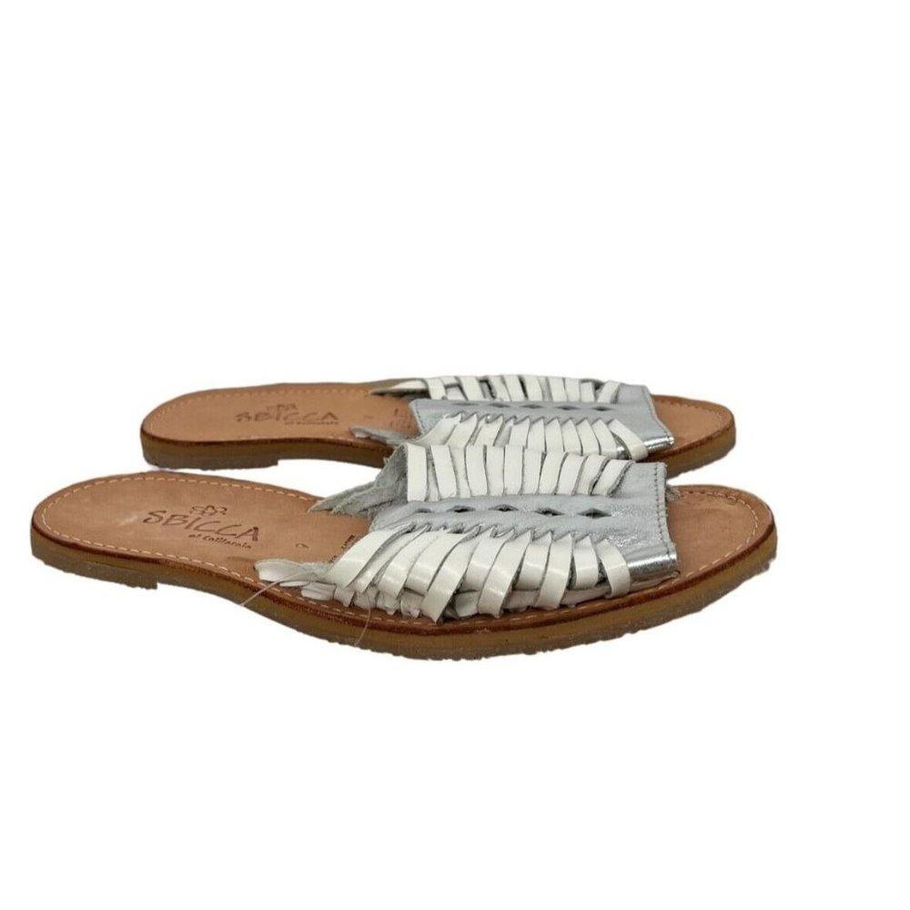 Sbicca Women's  Larwin  Leather Sandal - White/Silver-Size 9
